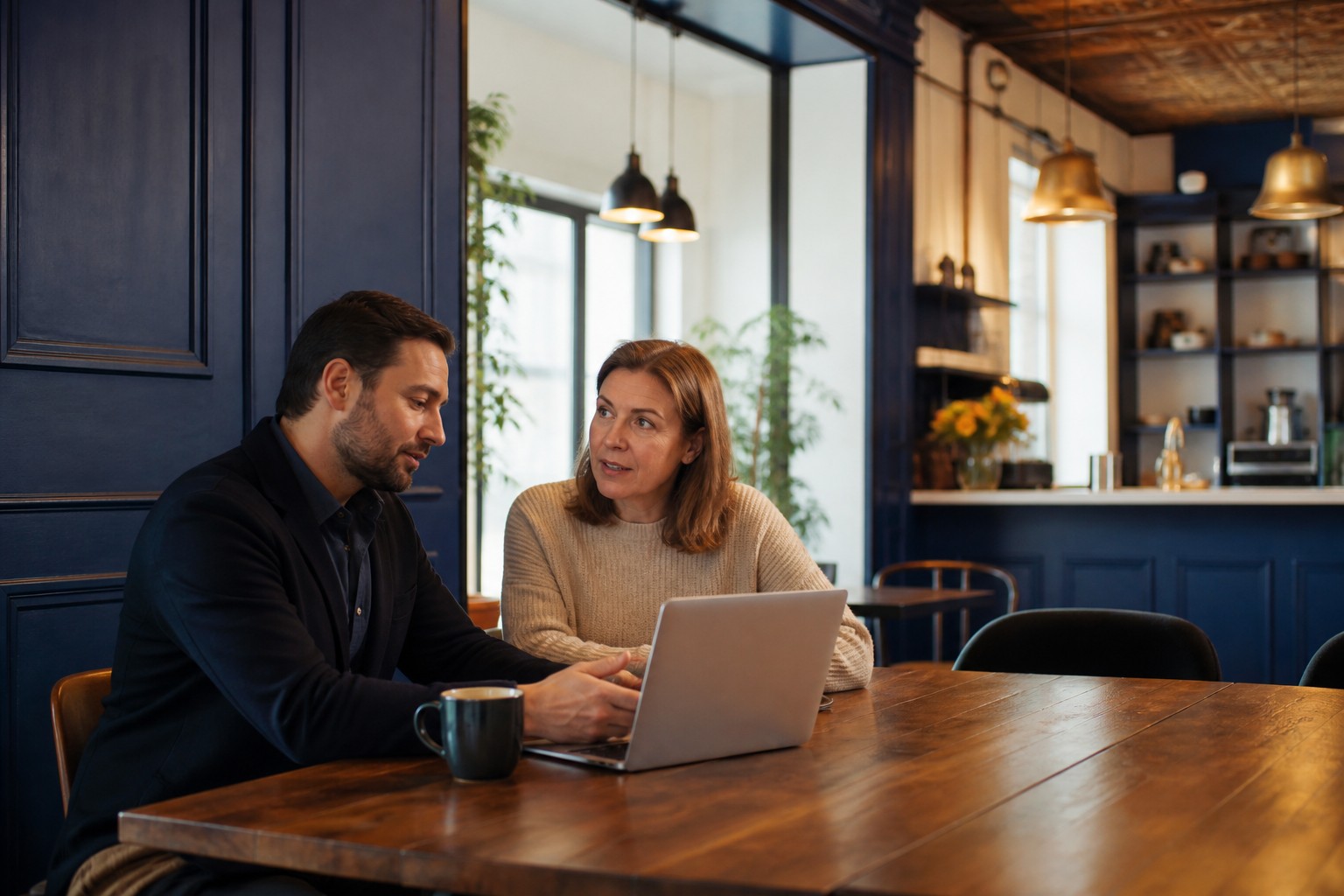 A business owner and IT advisor working through a plan together.